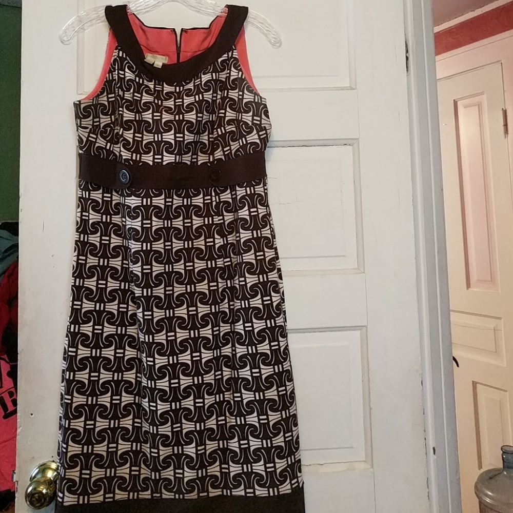 London times brown and coral sleeveless dress
